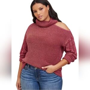 Torrid Metallic Pullover Turtle Neck Cold Shoulder Sweater Women's Over Sized 4